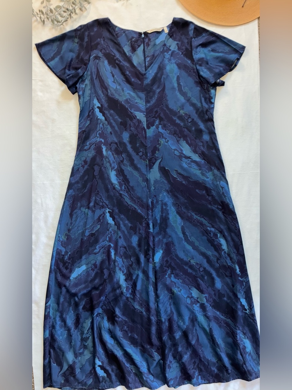 Soft Surroundings Navy and Blue Marble-Print Maxi Dress